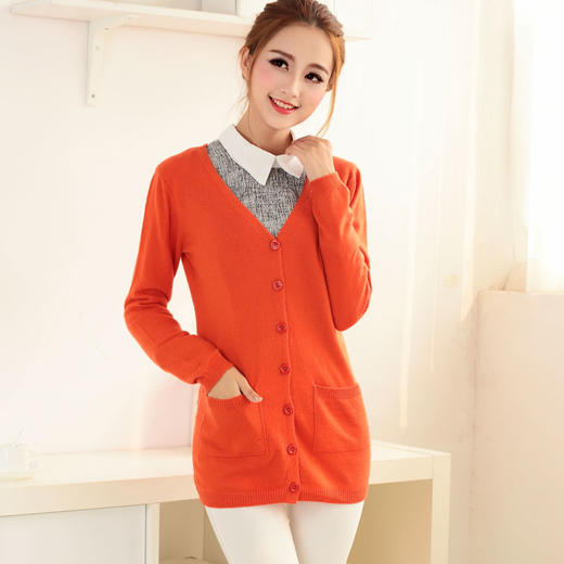 V领长款开衫 羊毛衫女针织衫外套2014新款秋冬毛衣长袖空调衫外搭 商品图1