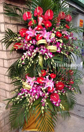 开业花篮E丨百合红掌双层007