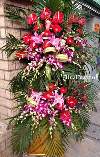 开业花篮E丨百合红掌双层007 商品图0