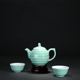 【宝瓷林】豆青弦纹一壶两杯