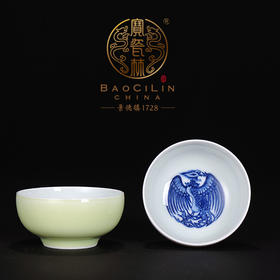 【宝瓷林】粉红 翠绿釉青花团凤杯