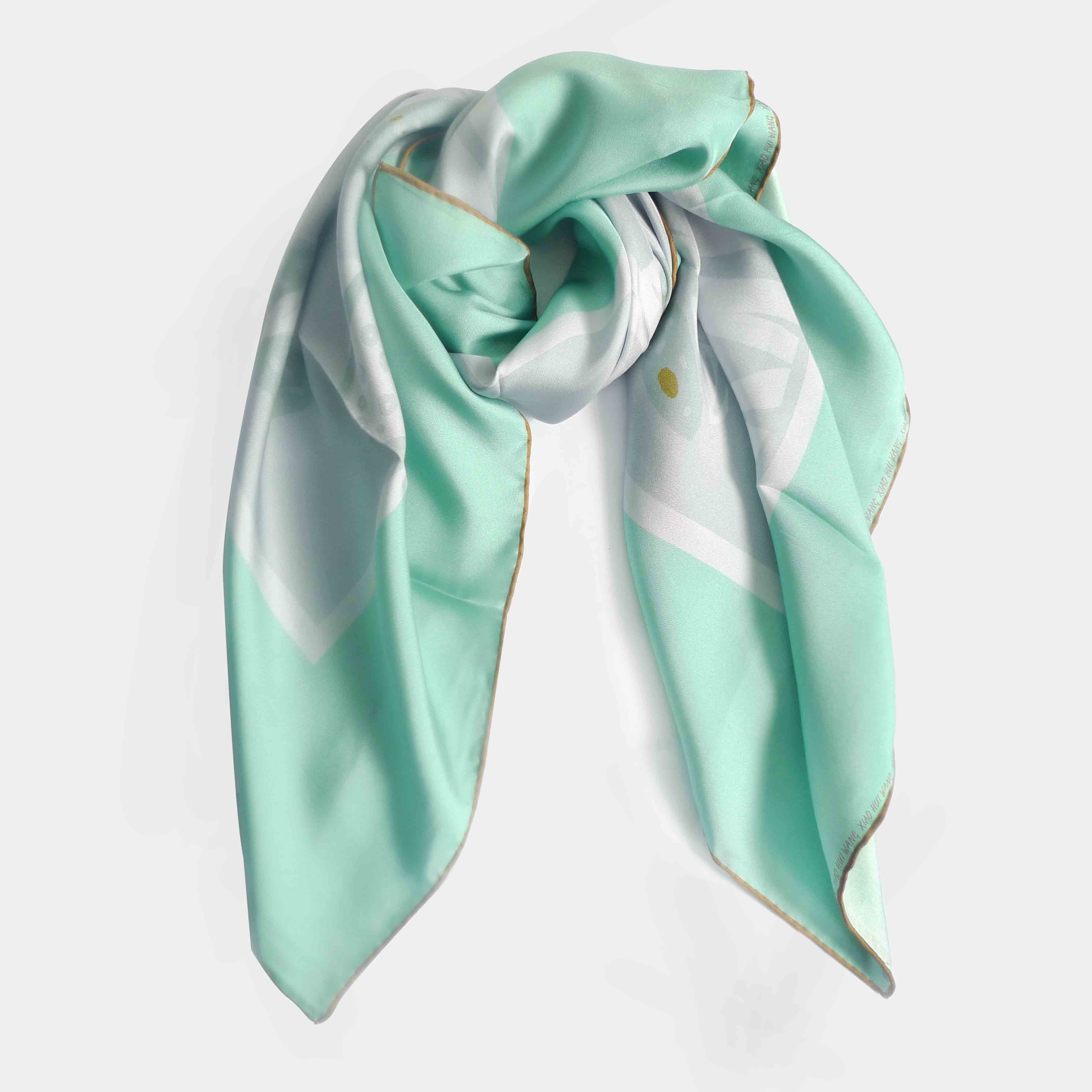 莲花印象07绿灰 桑蚕丝斜纹绸丝巾