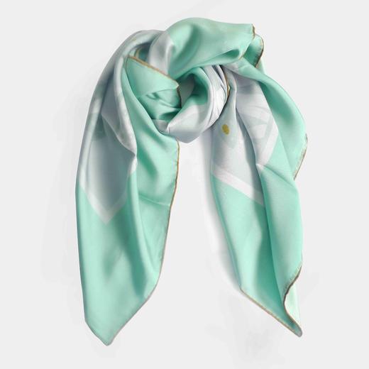 莲花印象07绿灰 桑蚕丝斜纹绸丝巾 商品图0