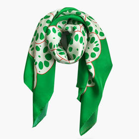 莲花印象10绿白 桑蚕丝斜纹绸丝巾