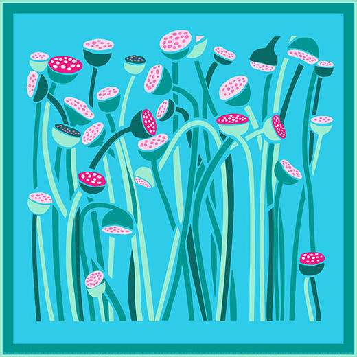 莲花印象04海蓝 桑蚕丝斜纹绸丝巾 商品图1