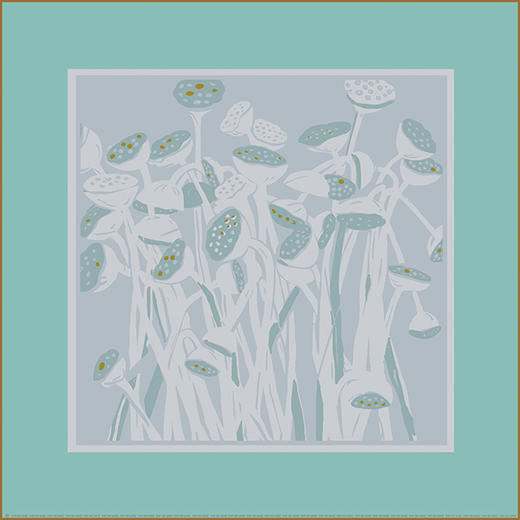 莲花印象07绿灰 桑蚕丝斜纹绸丝巾 商品图1