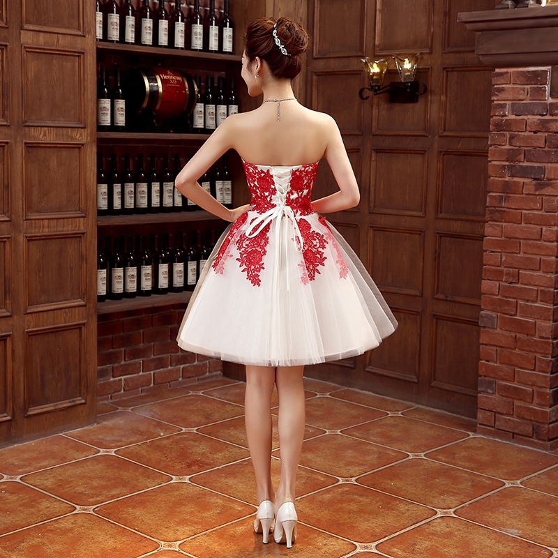 婚纱礼服 2015春夏新款红白时尚小短裙 伴娘服抹胸 新娘敬酒服女