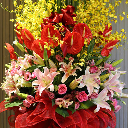 （花瓶随机）红掌百合跳舞兰瓶花（生日拜年乔迁开业搬家祝寿升职升迁等） 商品图2