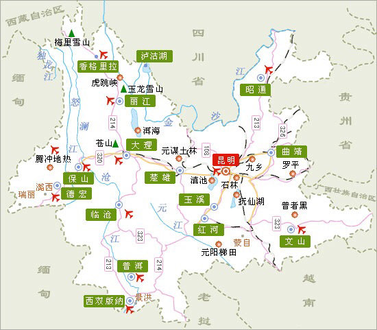手绘云南贵州湖南地图