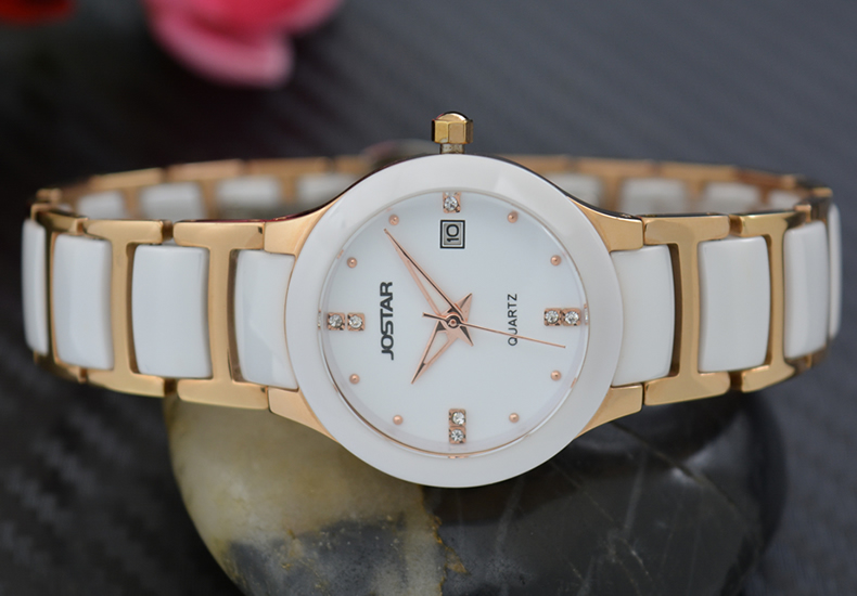 香港正品杰西嘉白色陶瓷女表防水情侣手表夜光