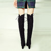 欧洲站秋冬尖头系带粗跟过膝长靴真皮高跟交叉绑带骑士靴女高筒靴 商品缩略图2