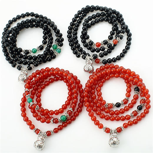 福禄手链 红黑玛瑙隔珠 藏银葫芦小挂件 中国吉祥网出品 商品图2