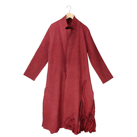 【朱红拾光棉麻开叉大衣】 商品图1