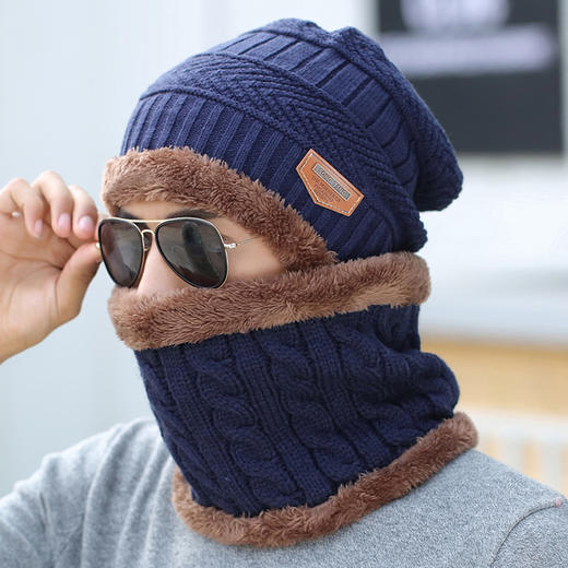【优美】男士冬天韩版帽秋冬季帽子加围脖两件套 商品图1