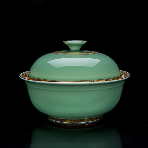 宝瓷林-景德镇传统高温颜色釉豆青描金26头餐具套装高档礼盒装 商品图1