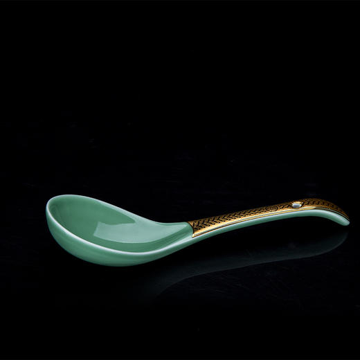 宝瓷林-景德镇传统高温颜色釉豆青描金26头餐具套装高档礼盒装 商品图4