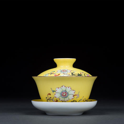 宝瓷林 黄地扒花花卉蹲式杯6头茶具景德镇高档手工茶具茶杯礼盒装 商品图1