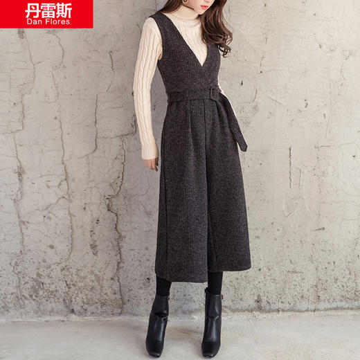 【优美】秋冬女裤背带裤毛呢阔腿裤连体裤九分裤 商品图1