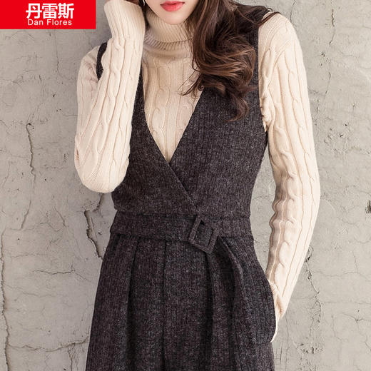 【优美】秋冬女裤背带裤毛呢阔腿裤连体裤九分裤 商品图3