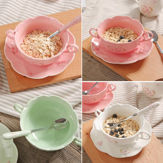 创意樱花浮雕陶瓷麦片碗甜品碗三件套装 商品图1