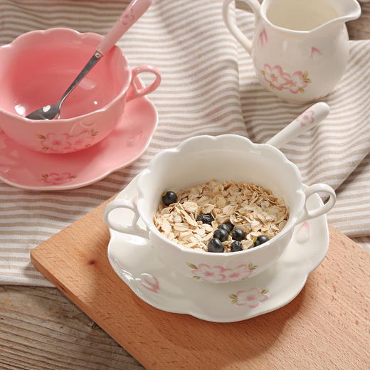 创意樱花浮雕陶瓷麦片碗甜品碗三件套装 商品图2