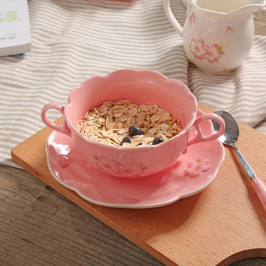 创意樱花浮雕陶瓷麦片碗甜品碗三件套装 商品图3